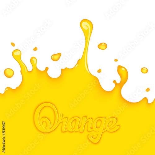 Bright orange splash juice with calligraphy title. Art design elements