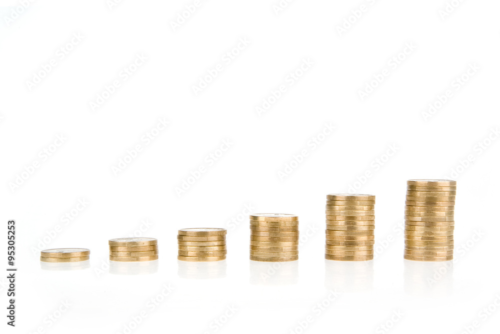 One euro coin stack isolated on white background One euro coin stack isolated on white background