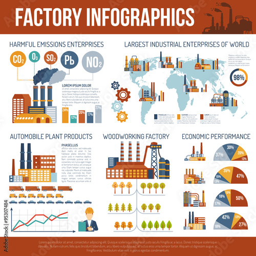  Industrial Infographics With  Map Of World