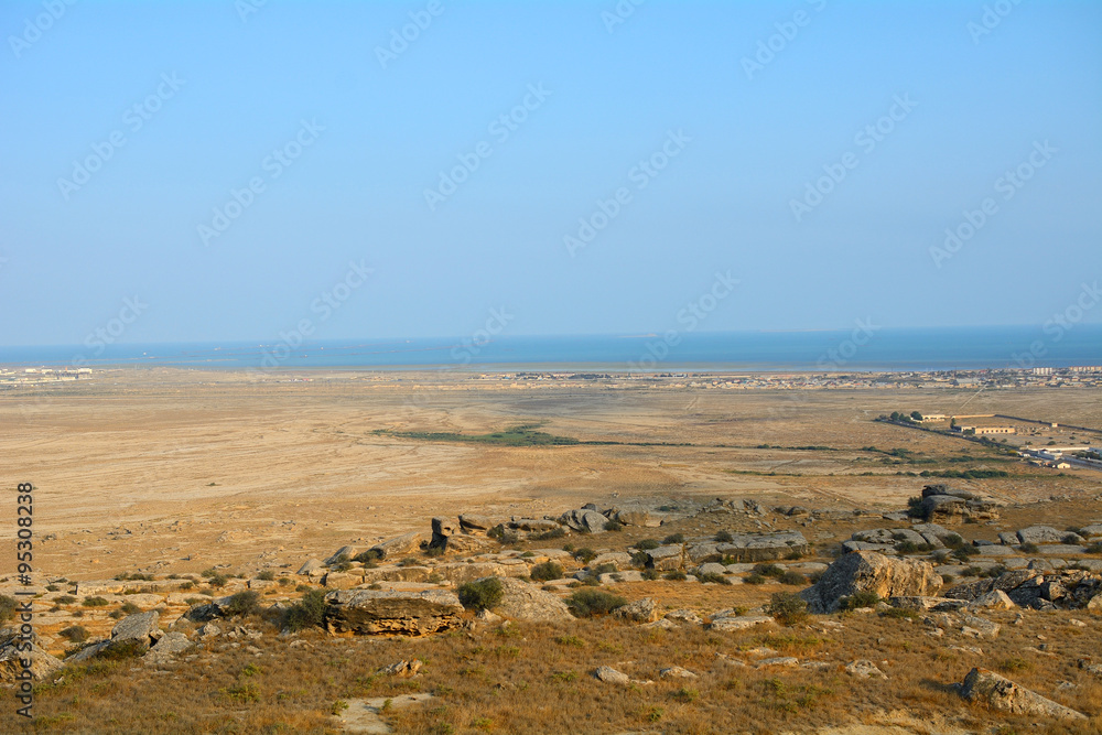 Azerbaijan landscape with the Caspian Sea
