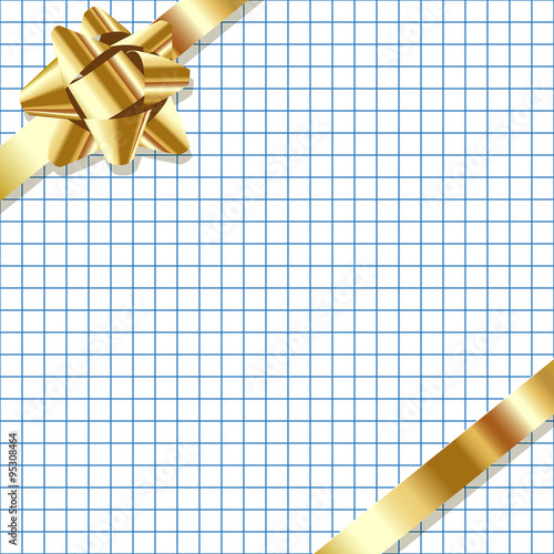 Gold ribbon on a checkered paper background.