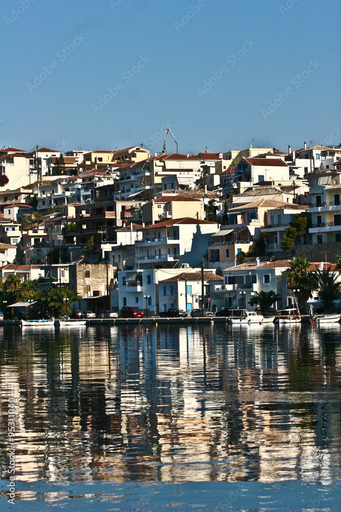 Harbor in a small village in the Peloponese in greece in the sum