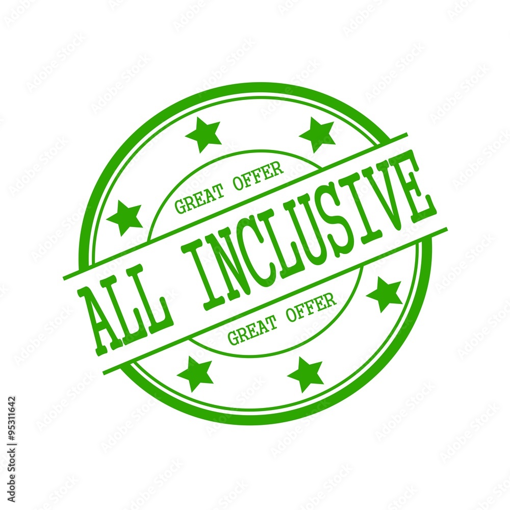 All inclusive green stamp text on green circle on a white background and star