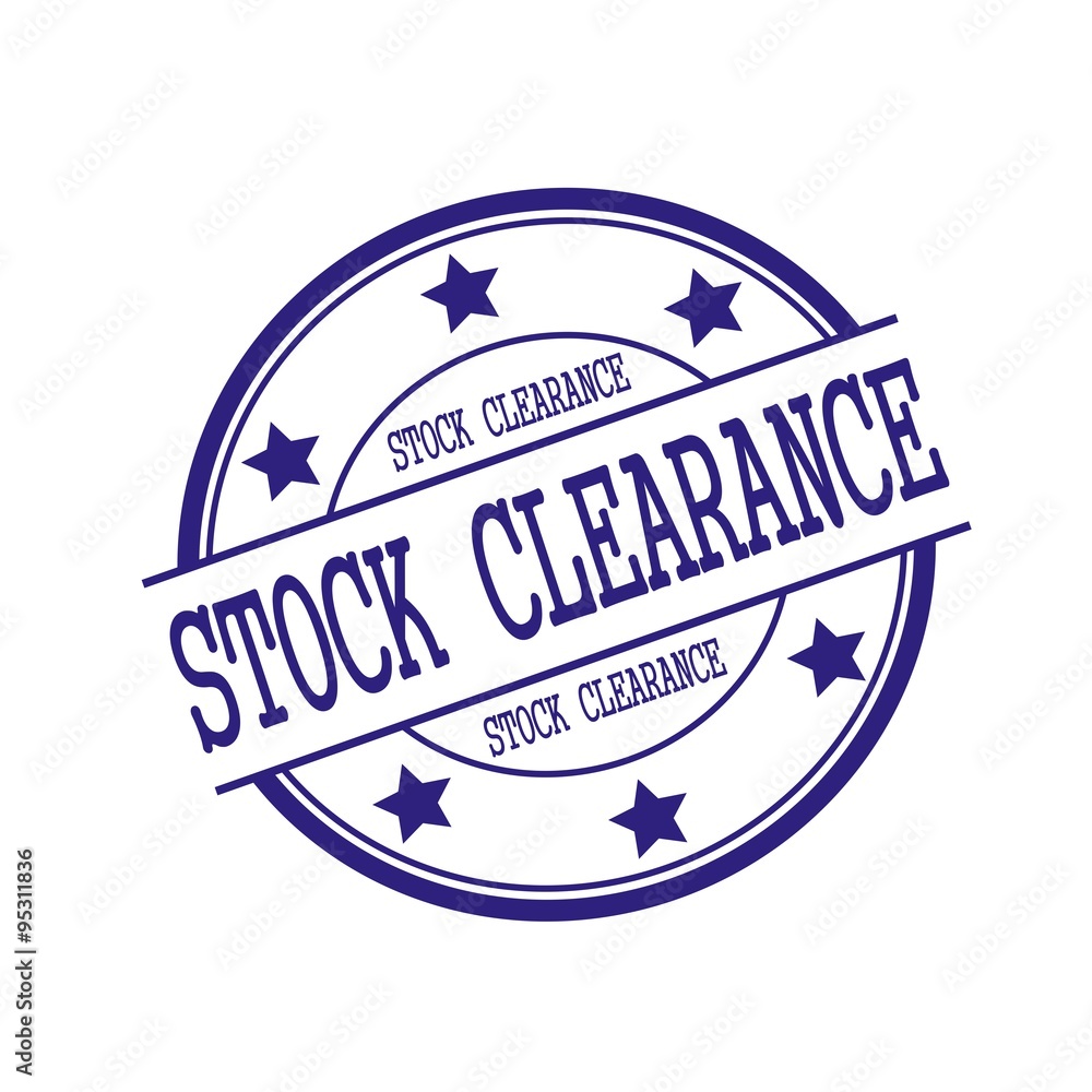 Stock clearance Blue-Black stamp text on Blue-Black circle on a white background and star