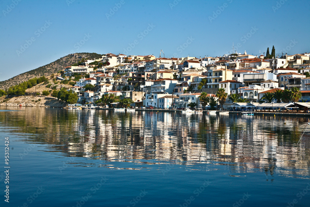Harbor in a small village in the Peloponese in greece in the sum
