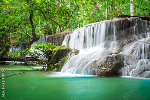 Huay Mae Khamin waterfall in tropical forest, Thailand 