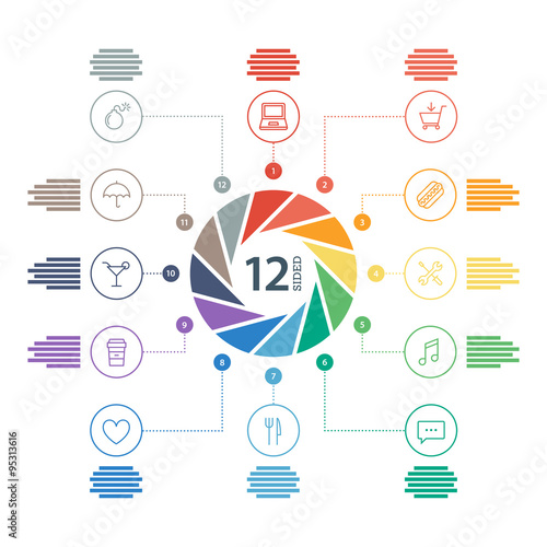 Flat shutter diagram template for your business presentation with text areas and icons. Editable vector infographic graphic design. White background.