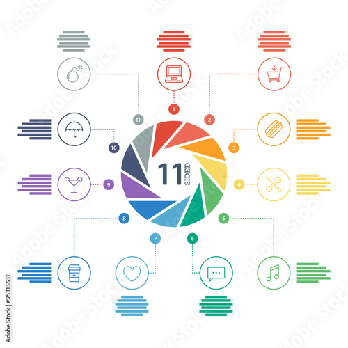 Flat shutter diagram template for your business presentation with text areas and icons. Editable vector infographic graphic design. White background.