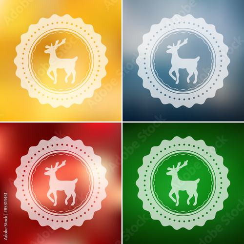 Deer badge vector set in different colors. Reindeer stamp vectors with colorful background.