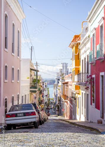 Beautiful steep street in old San Juan, Puerto Rico