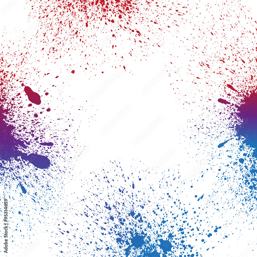 Obraz premium Colorful blue, purple and red grungy paint splashes on white background