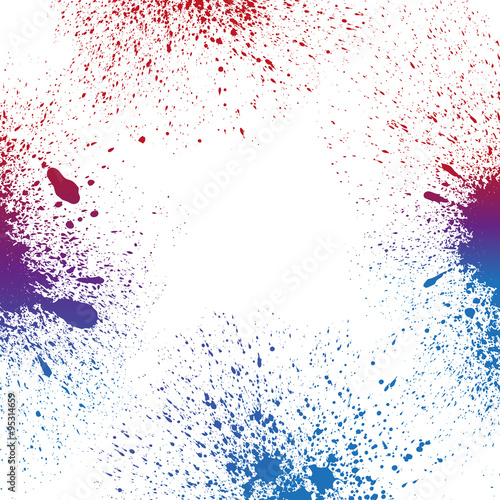 Colorful blue  purple and red grungy paint splashes on white background