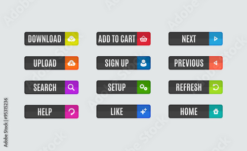 Modern flat design website navigation buttons. Rectangle shape