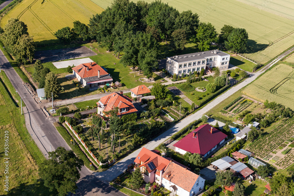 aerial view of Meszno village near Otmuchow town