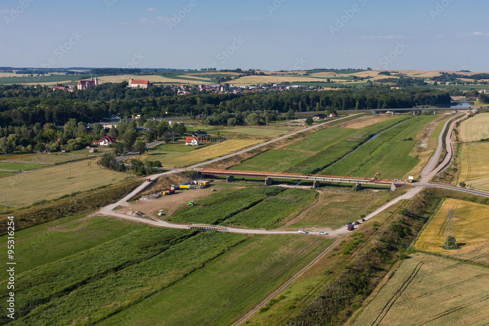 aerial view of green  fields near Otmuchow town