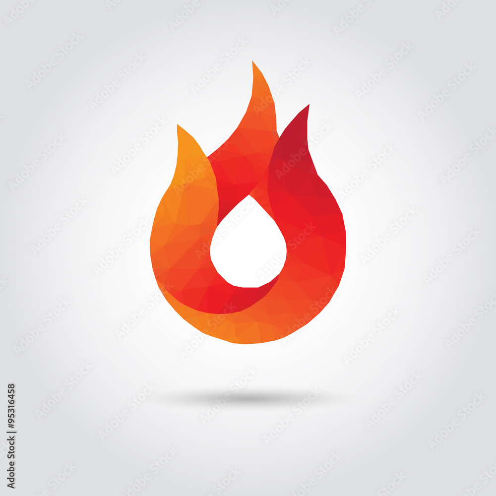 Fire polygon icon in modern style with shadow and gray background. Geometric symbol of flame icon and heat. Fire polygon icon in modern style with shadow and gray background. Geometric symbol of flame icon and heat.