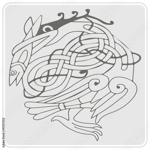 monochrome icon with Celtic art and ethnic ornaments for your design