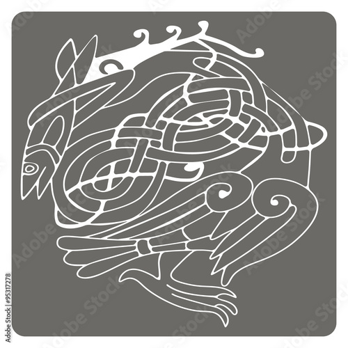 monochrome icon with Celtic art and ethnic ornaments for your design