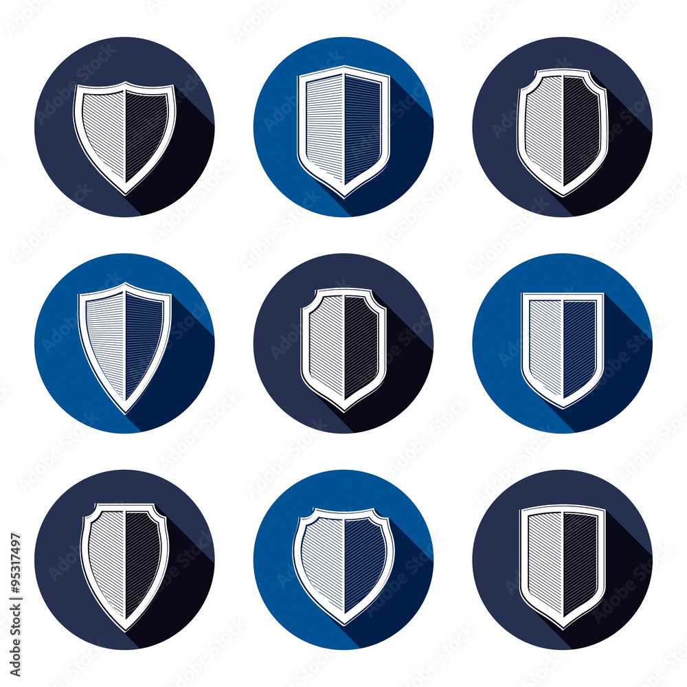 Set of stylized coat of arms, decorative defense shields collect Set of stylized coat of arms, decorative defense shields collect
