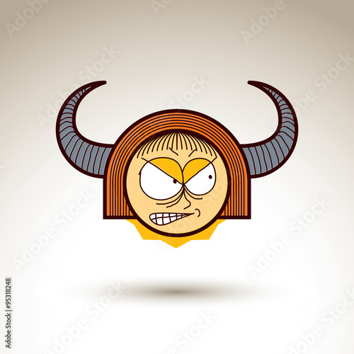 Vector art hand drawn illustration of angry person. Girl tempera