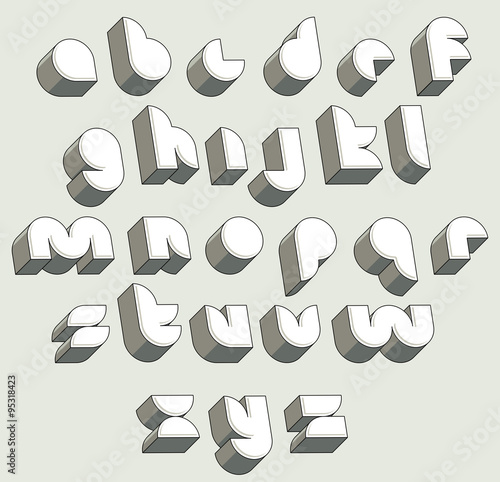 3d futuristic font, geometric dimensional letters set.