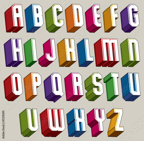 3d font, vector bold and heavy letters, geometric dimensional al