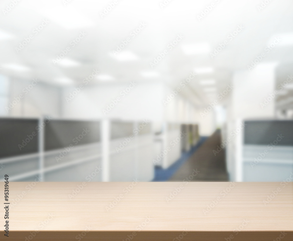 Wood Table Of Blur Background in Office Wood Table Of Blur Background in Office
