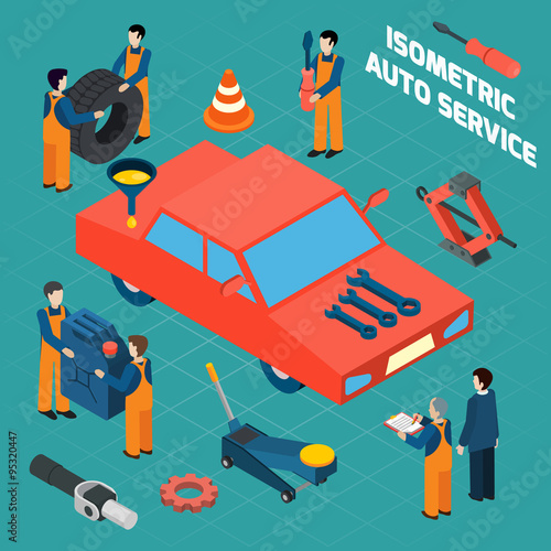  Auto Service Isometric Icons Set