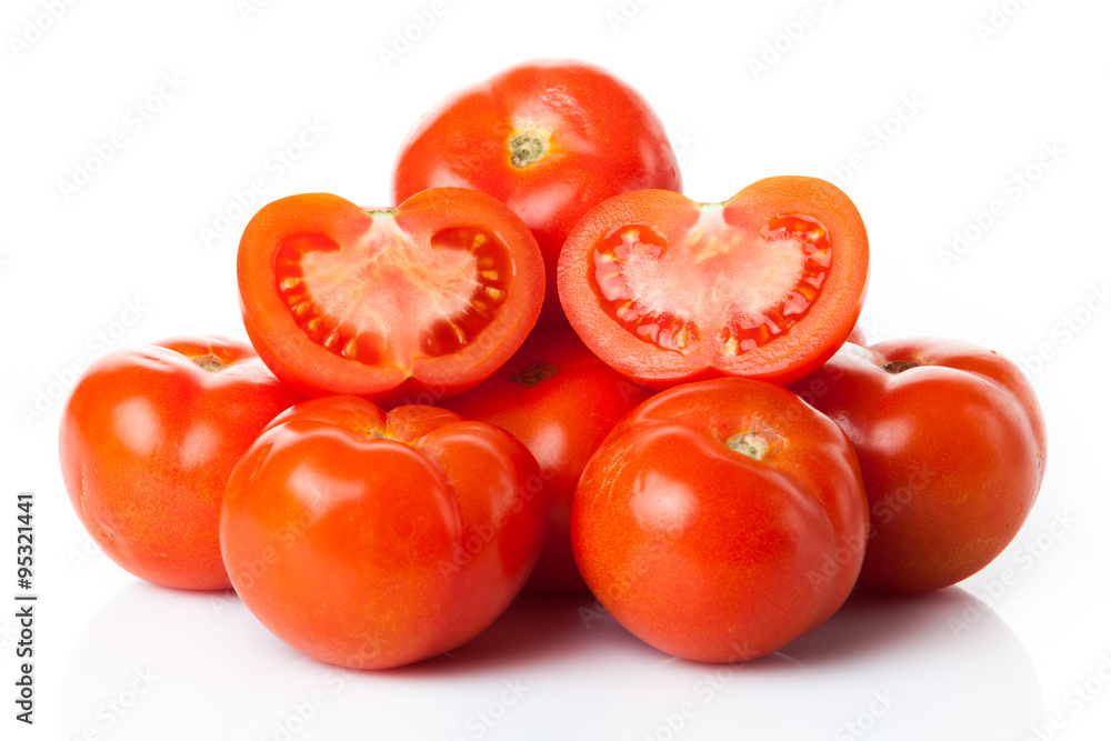 Fresh tomatoes isolated on white. Fresh tomatoes isolated on white.