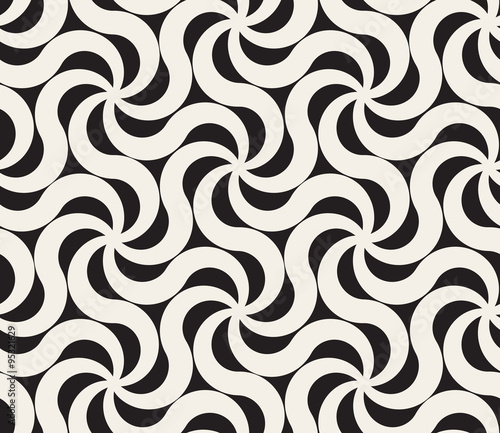 Vector Seamless Black and White Arc Spiral Line Hexagonal Pattern