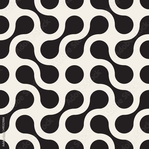 Vector Seamless Black and White Rounded Arc Connected Circles Pattern