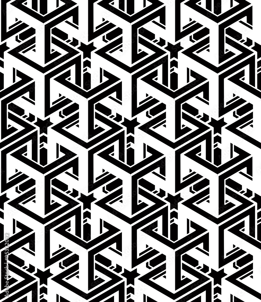 Monochrome abstract interweave geometric seamless pattern. Vecto