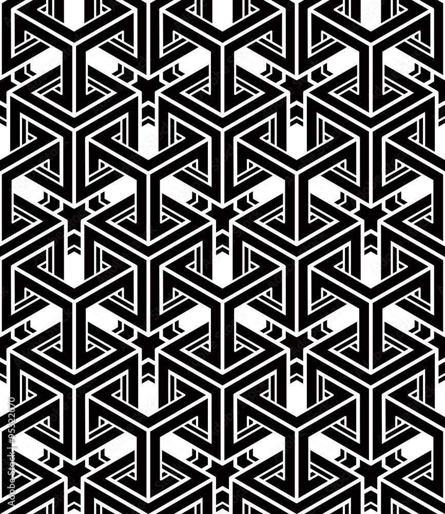 Black and white illusive abstract geometric seamless 3d pattern. Black and white illusive abstract geometric seamless 3d pattern.