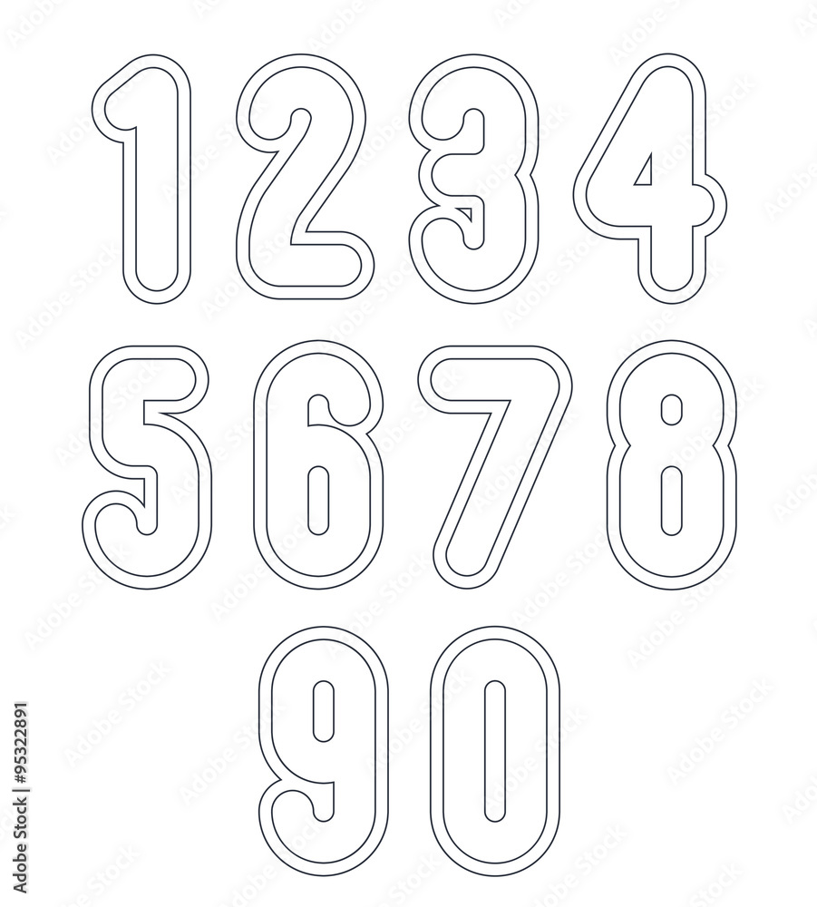 Double clear delicate line retro numbers set, vector light digit Stock ...