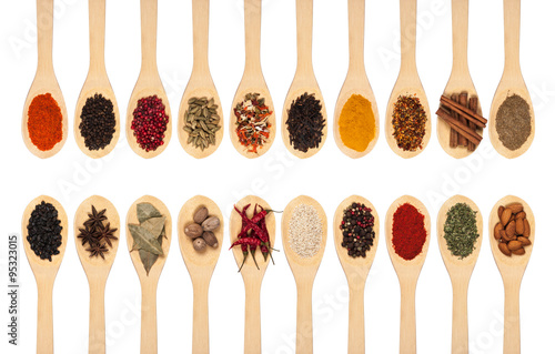 collection of spices on spoons