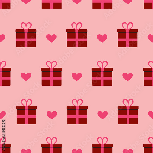 Valentine's Day gifts and hearts seamless pattern background.