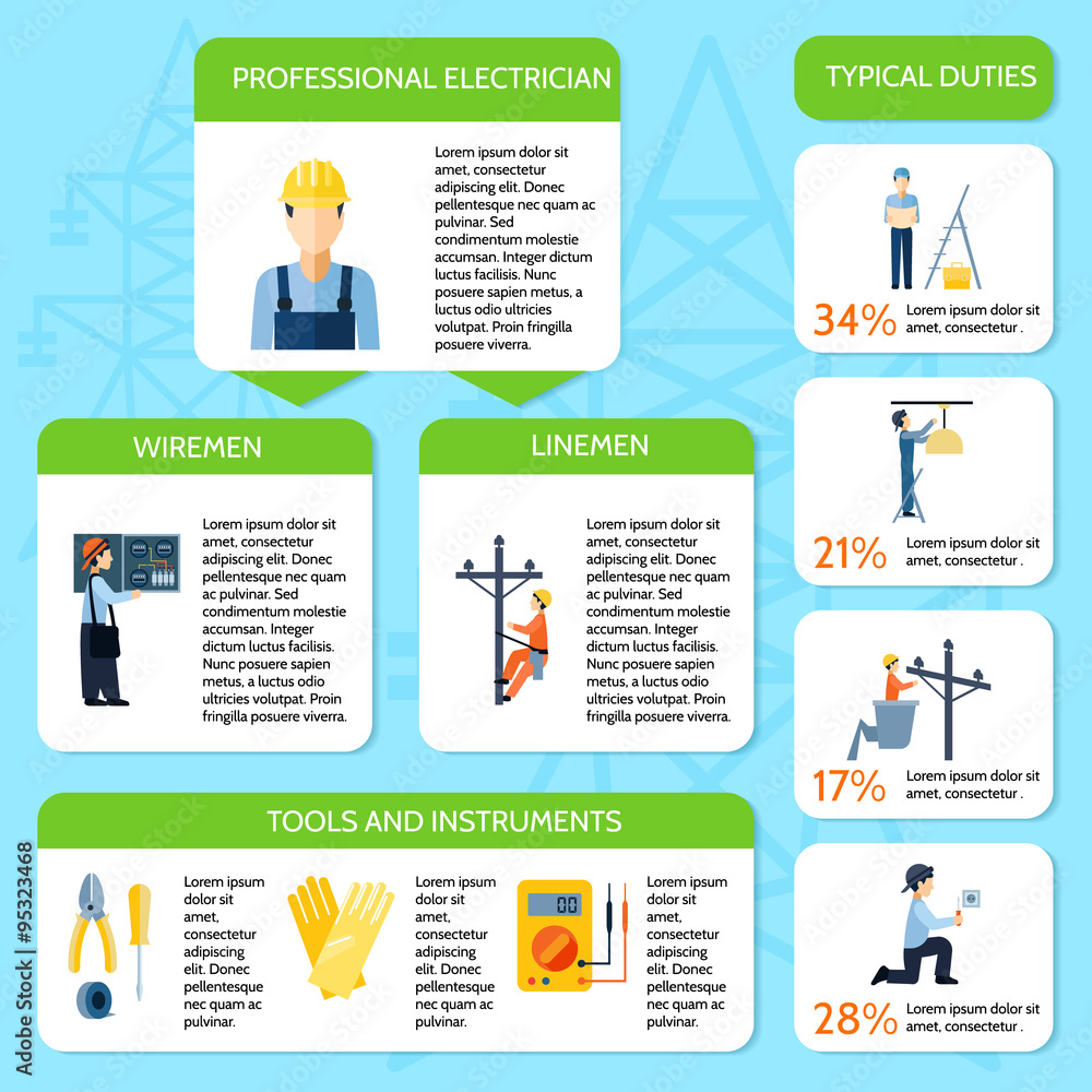 Electricity Flat Infographic Poster Electricity Flat Infographic Poster