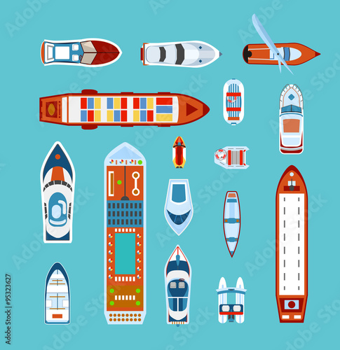 Ships top view flat icons set 