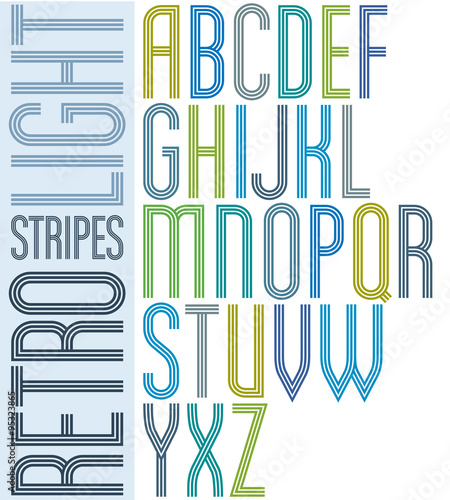 Poster light striped font, uppercase letters on white background