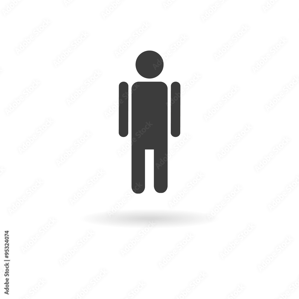 Dark grey icon for man (male) on white background with shadow Dark grey icon for man (male) on white background with shadow