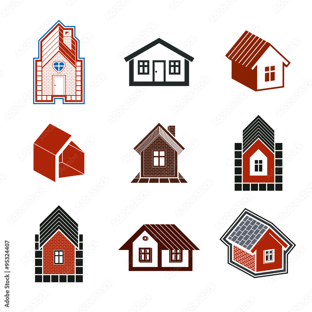 Simple cottages collection, real estate and construction theme.