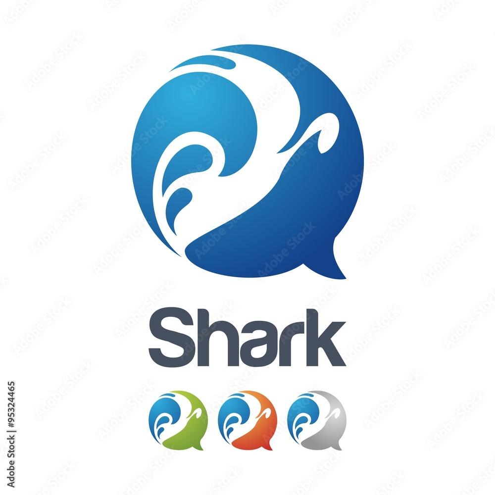 Fototapeta premium Shark jumping above waves. Shark With Wave Creative Logo Icon