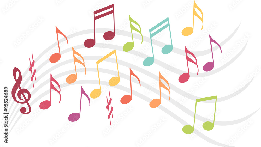 Vecteur Stock Notes de musique colorées sur une portée | Adobe Stock