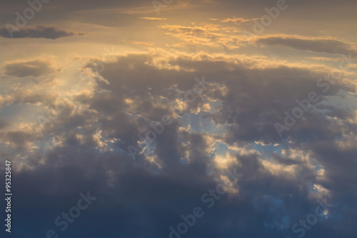 beautiful blue sky with clouds, image top view above the sky © sutichak