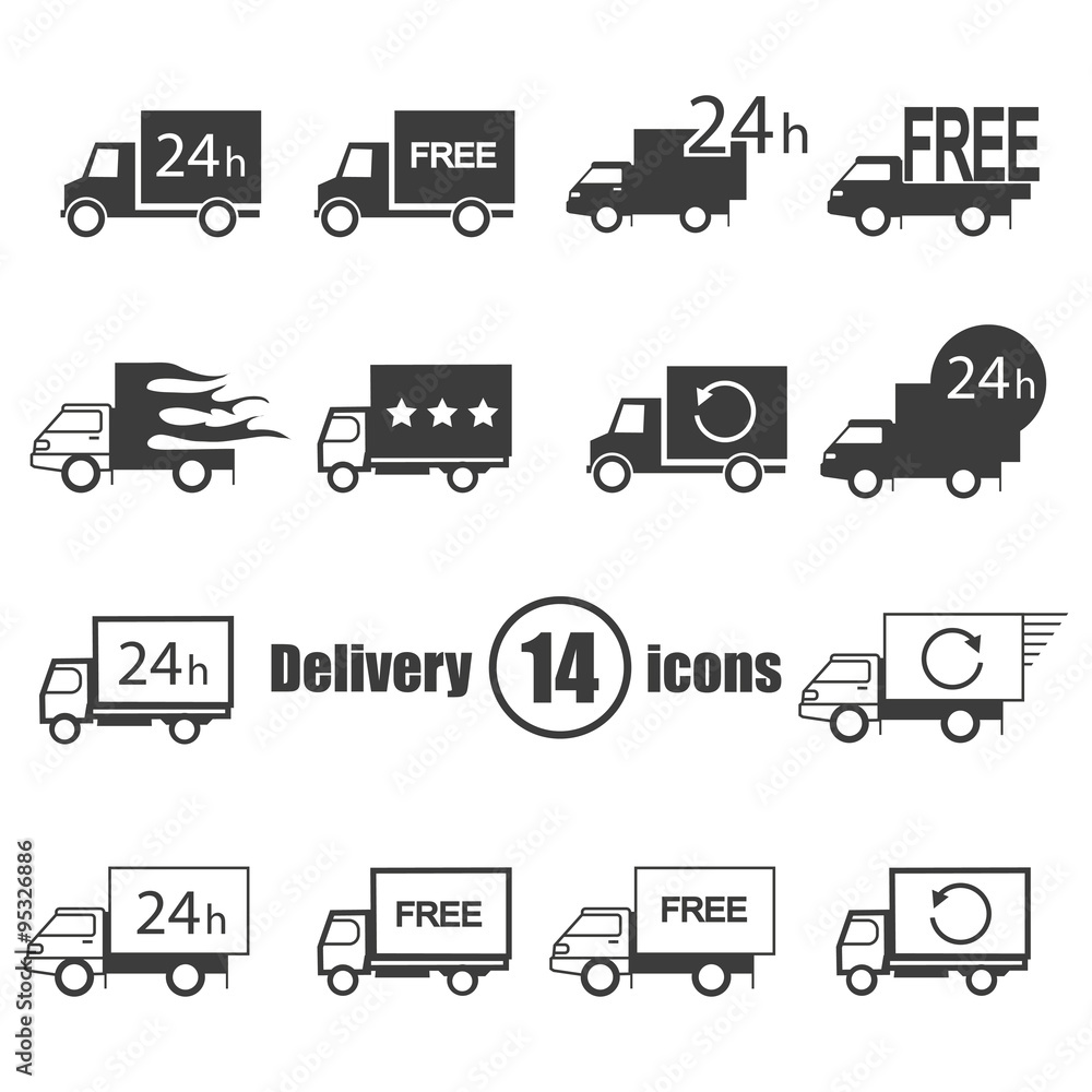 Transport delivery set of 14 icons in a flat style Transport delivery set of 14 icons in a flat style