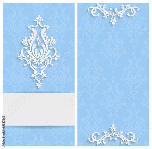 Vector Blue Floral 3d Background. Template for Christmas and Invitation Cards