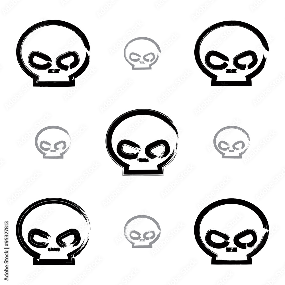 Set of brush drawing simple human skulls, collection Set of brush drawing simple human skulls, collection
