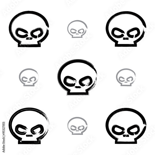 Set of brush drawing simple human skulls, collection 