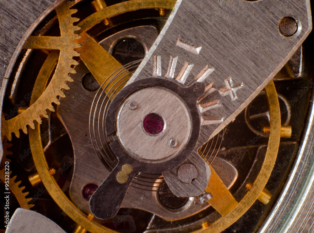 Fototapeta premium Part of the mechanism of a pocket watch close-up