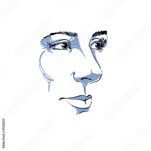 Vector art drawing, portrait of gorgeous dreamy girl isolated 